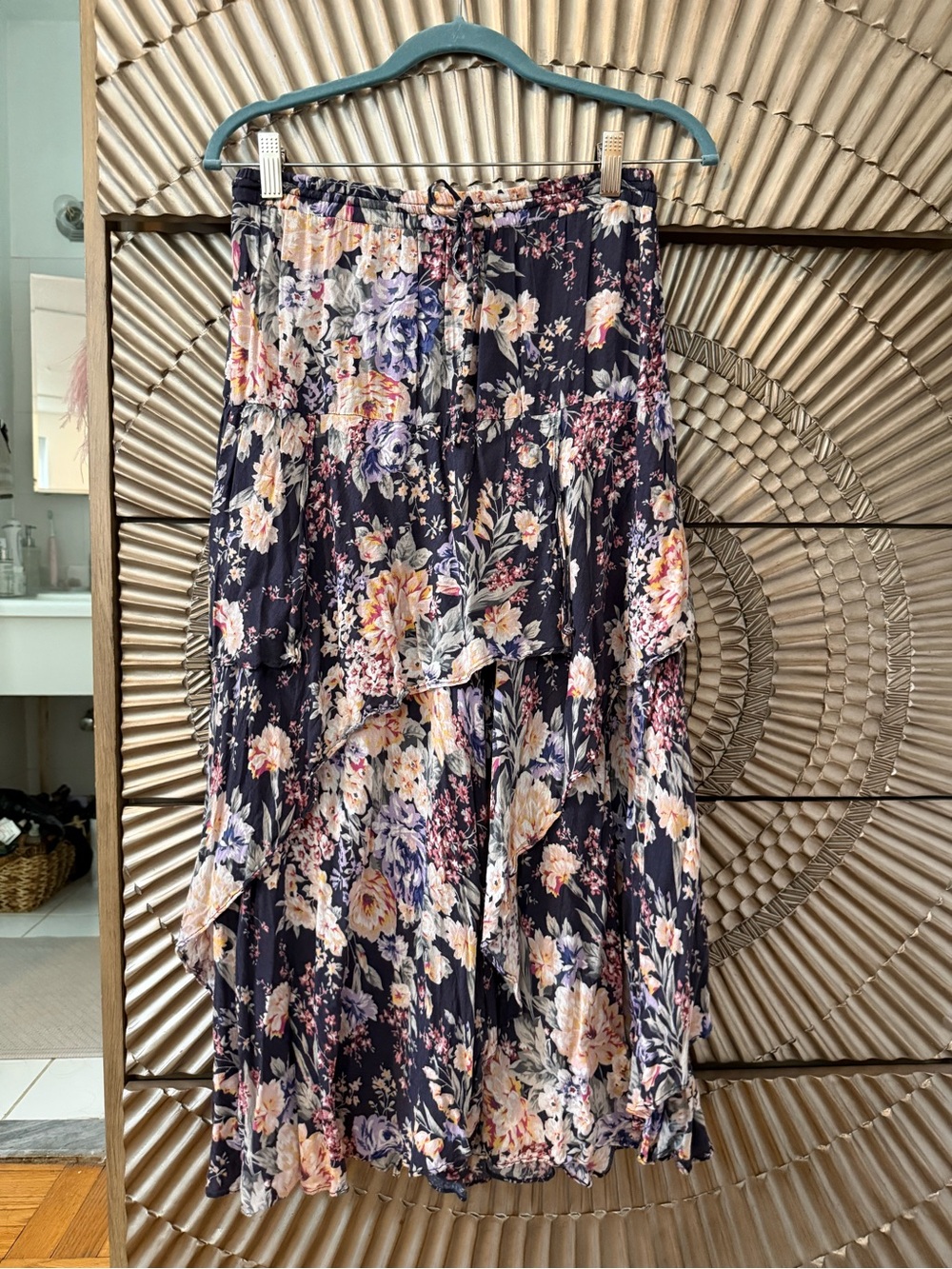 Auguste The Label Navy Floral Tiered Midi Skirt